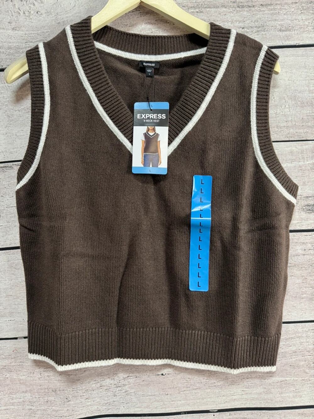 NWT Ladies Express Brown V-Neck Vest - Large